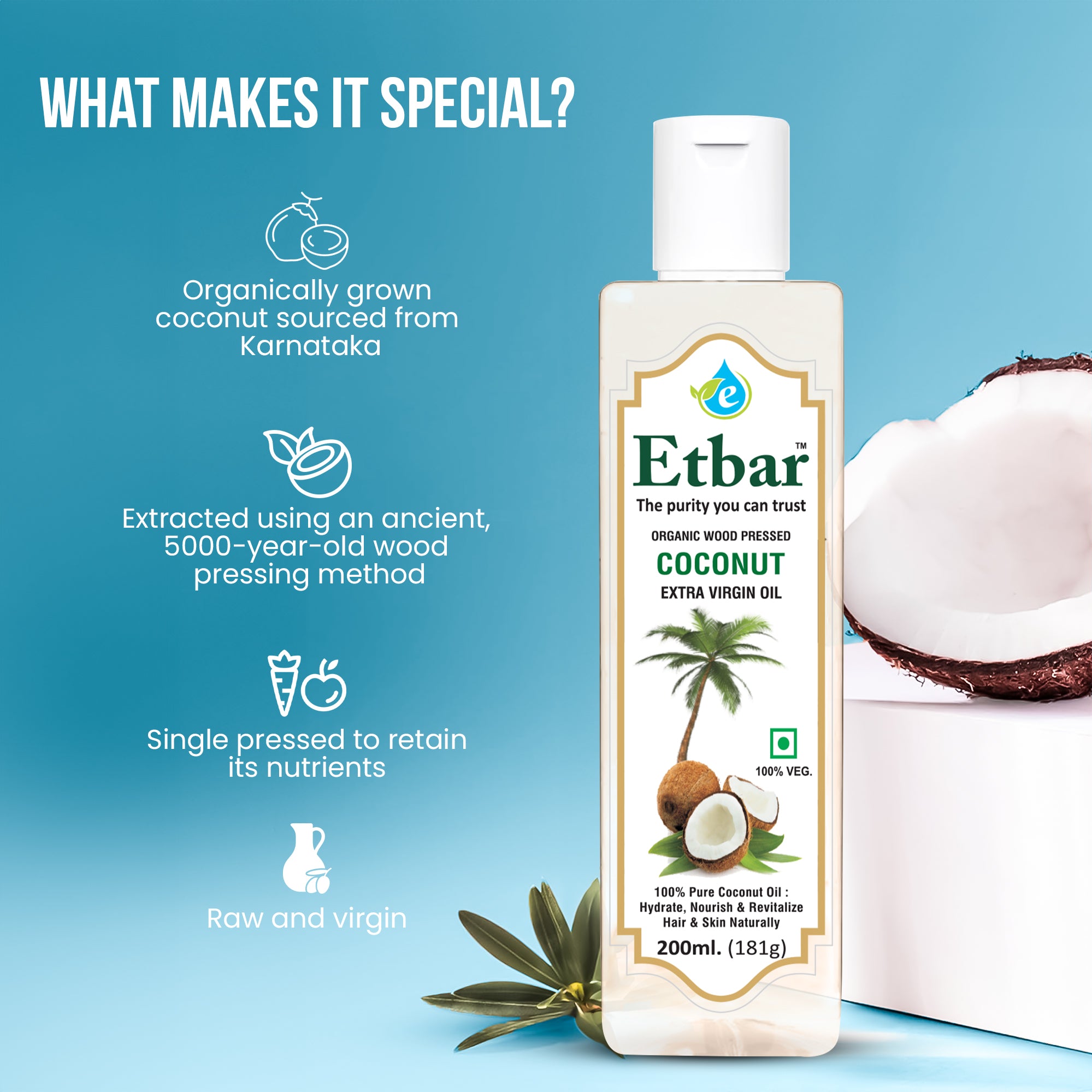 Coconut Extra Virgin Oil: For Skin & Hair